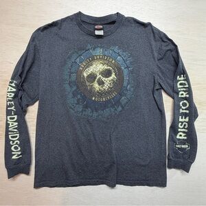 Harley Davidson Double Sided Long Sleeve Skull Head T Shirt XL Lake George NY